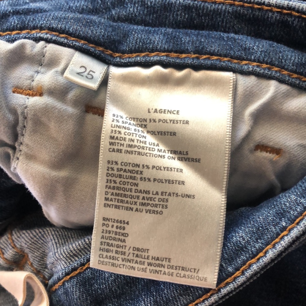 L’AGENCE Audrina Straight‎ High Rise Classic Vintage Worn Destruct Size 25 - Picture 6 of 7